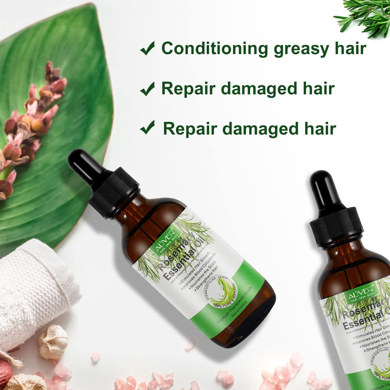 100% Pure Rosemary Essential Oil, Rosemary Oil (2 X 60 Ml) For Hair Growth, Hair Loss, Improvement Of Scalp, Eyebrows And Eyelash Growth, Aromatherapy And Skin Care - NewNest Australia