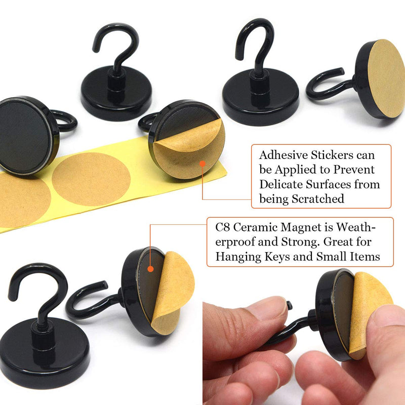 CMS Magnetics® Ceramic Magnet Hook (6-Count) 1 1/4" in Diameter with 18 LB Holding Power, Strong Hook for Kitchen, Bathroom, Curtains, Garage, Office, Fridge, Cruise, Workplace Black - NewNest Australia