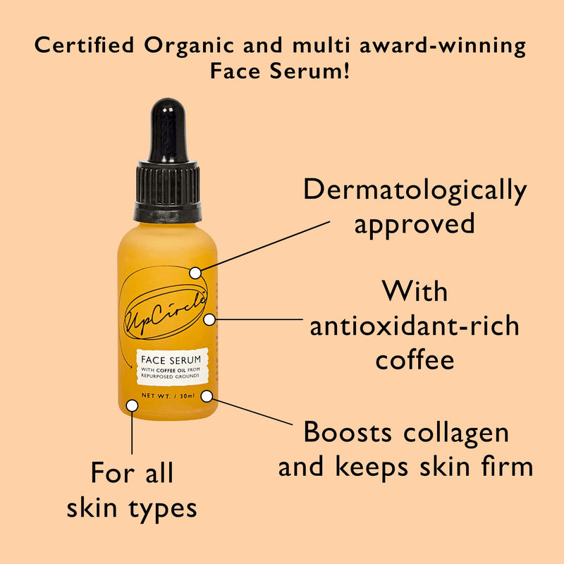 UpCircle Organic Face Serum With Coffee Oil 30ml - Natural Hydrating Facial Oil - Vitamin C, Rosehip Oil Fades Dark Spots + Sea Buckthorn Keeps Skin Supple - Vegan + Cruelty-Free - NewNest Australia