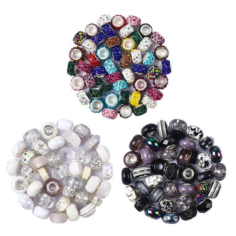 Aipridy Assortment European Large Hole Beads Spacer Beads Rhinestone Craft Beads for DIY Charms Bracelet Jewelry Making (Black-White) Black-White - NewNest Australia