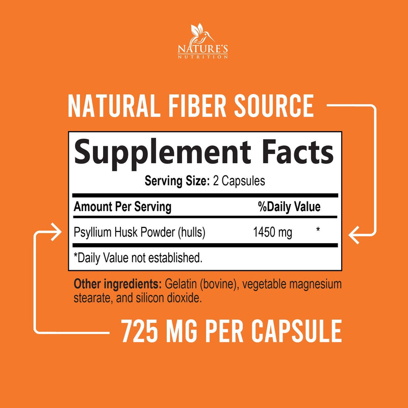 Psyllium Husk Capsules 1450mg - Premium Natural Soluble Fiber Supplement - Psyllium Fiber Helps Support Digestion & Regularity - 60 Capsules 60 Count (Pack of 1) - NewNest Australia