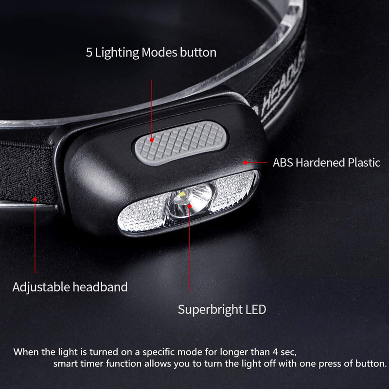 Rechargeable Headlamp, COSMOING 500 Lumen Ultra Bright Head Lamp 5 Lighting Modes with Red Light,IPX4 Waterproof Adjustable Strap Headlamp Flashlight for Adult Emergency, Running, Camping, Cycling - NewNest Australia