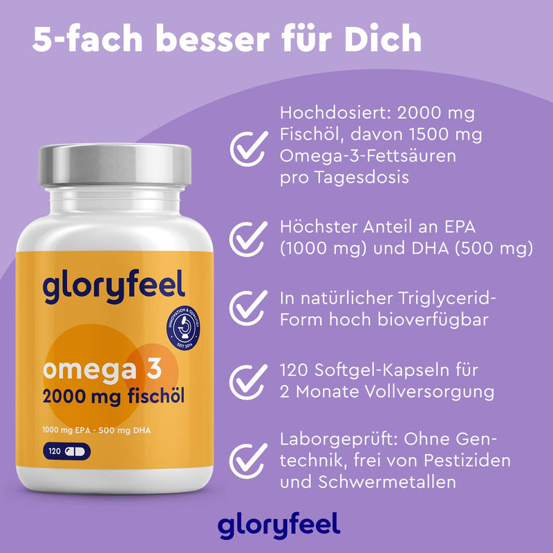 Omega 3 Capsules - High Dose With 2000 Mg Fish Oil, 1000 Mg Epa & 500 Mg Dha Per Daily Dose (In Triglyceride Form) - Essential Fatty Acids From Anchovis - Laboratory Tested In Germany - NewNest Australia