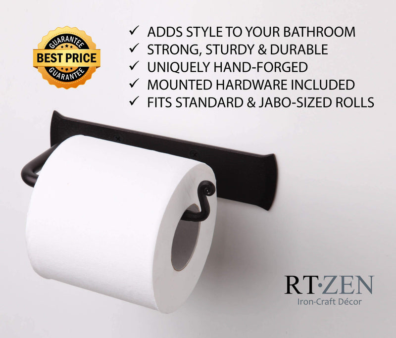 RTZEN Wrought Iron Toilet Paper Holder | Decorative Wall Mounted Handmade TP Roll Hanger | Black Forged Modern Retro Authentic Handcrafted Rod Metal | Easy Installation - NewNest Australia