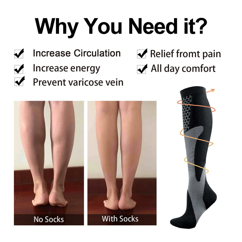 YUEDGE Compression Socks Men 15-20 mmHg is Best Support for Athletic Medical Running Flight Travel Nurses Unisex Size 5-12,3 Pairs 8-10 Black - NewNest Australia