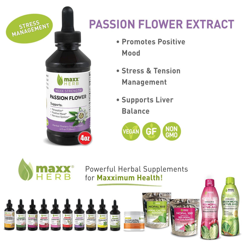 Maxx Herb Passion Flower Extract - Max Strength, Passion-Flower Liquid Absorbs Better Than Capsules, for Relaxation and Stress Relief, Alcohol-Free - 4 Oz Bottle (60 Servings) 4 Fl Oz (Pack of 1) - NewNest Australia