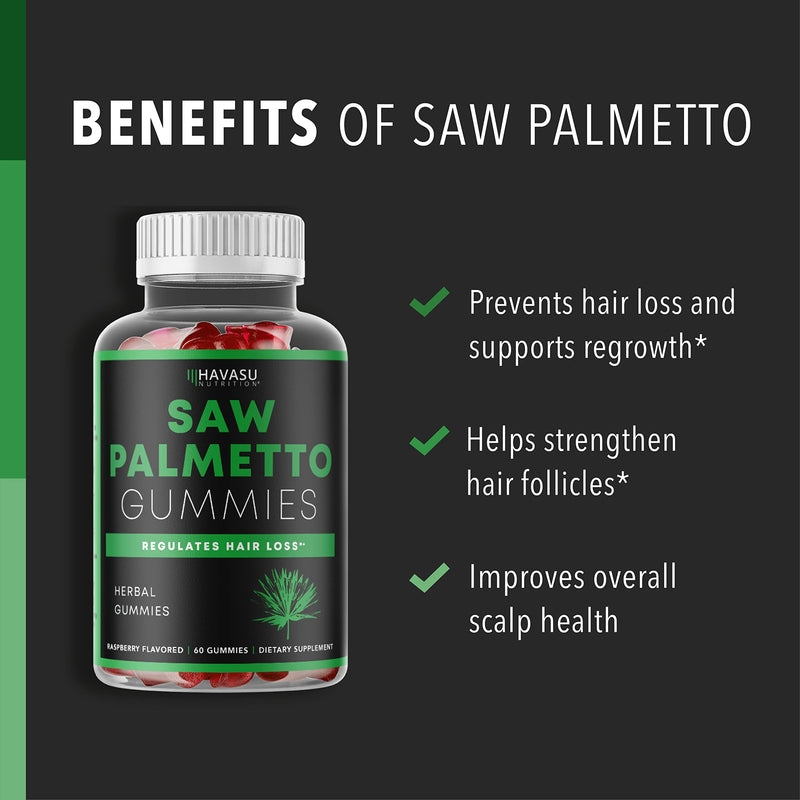 Saw Palmetto Gummies Hair Growth Supplement for Women and Men to Assist Reversal of Balding & Hair Thinning by Blocking DHT Receptors | Vegan Gummies - NewNest Australia