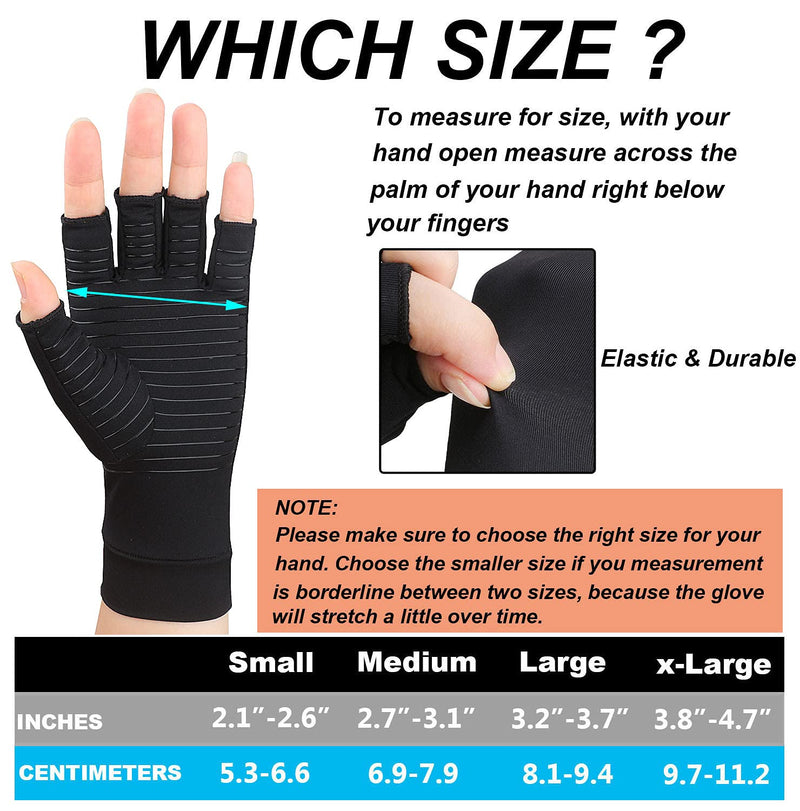 2 Pairs Copper Arthritis Gloves - Copper Compression Gloves, Fingerless Gloves for Typing & Daily Work - for Men&Women Black Small (2 Pair) - NewNest Australia