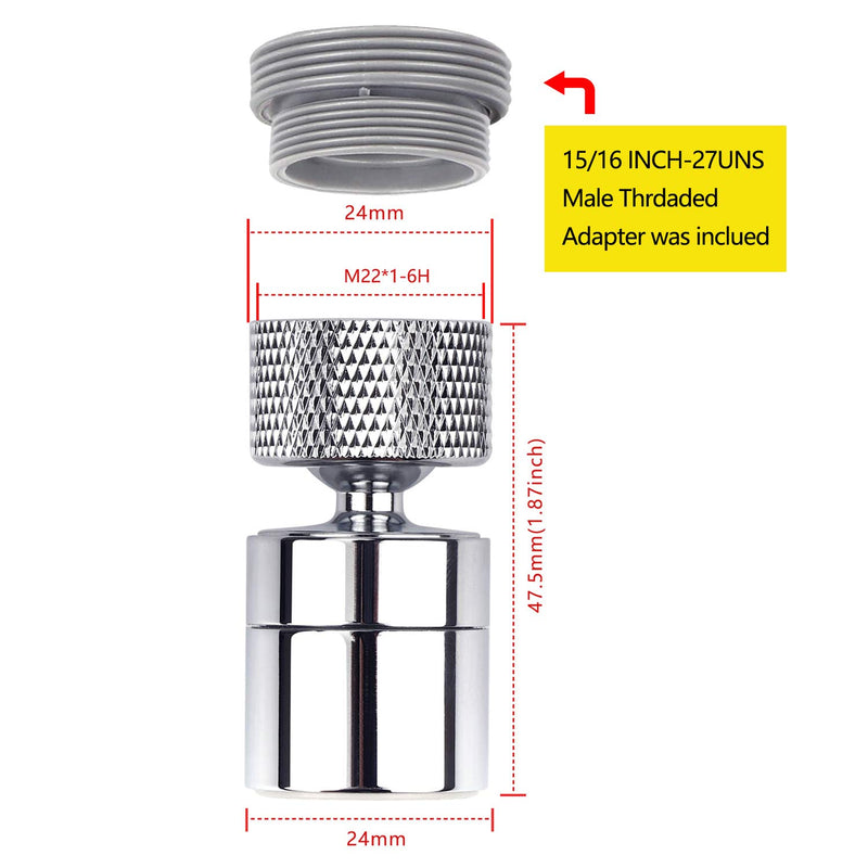 KWODE Faucet Aerator Sprayer Kitchen Sink 360-Degree Swivel Dual-Modes Faucet Head Attachment Female Thread with Male Thread Adapter - NewNest Australia