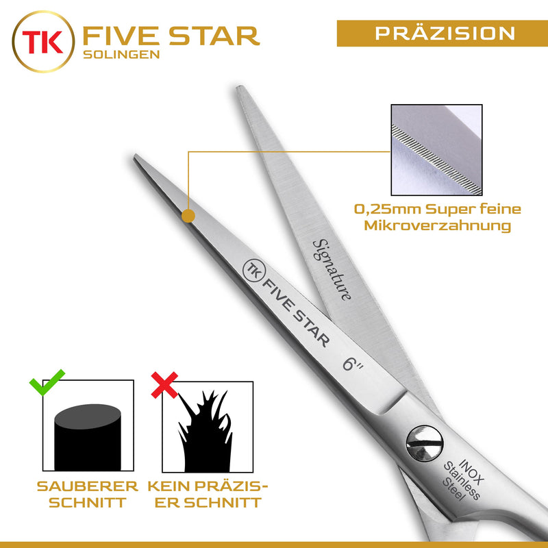 Five Star Solingen Signature Professional 6 inch extra sharp hairdressing scissors, hair scissors, beard scissors, hair cutting scissors, rust-proof for women, men, hairdressers and children for strong and fine hair - NewNest Australia