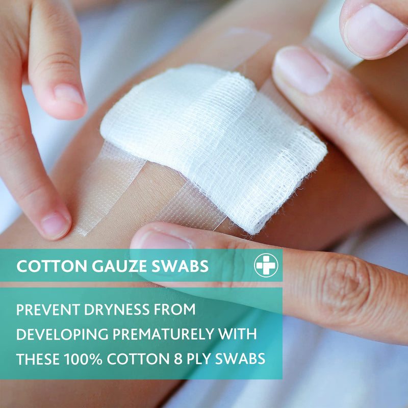Reliswab REL375 Cotton Gauze Swab, High Absorbency Quality, Prevent Dryness, Diseases, Clean Wound Surface. Sterile, 8 Ply, British Pharmacopoeia, 7.5 cm W x 7.5 cm L ( 4 x 5) Pack of 20 - NewNest Australia