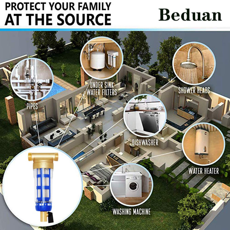 Beduan Whole House Spin Down Sediment Water Filter 50 Micron Reusable Pre Filter System Protector, 3/4" MNPT, 1/2" FNPT, 1/4" Female 3/4" MNPT x 1/2" FNPT - NewNest Australia