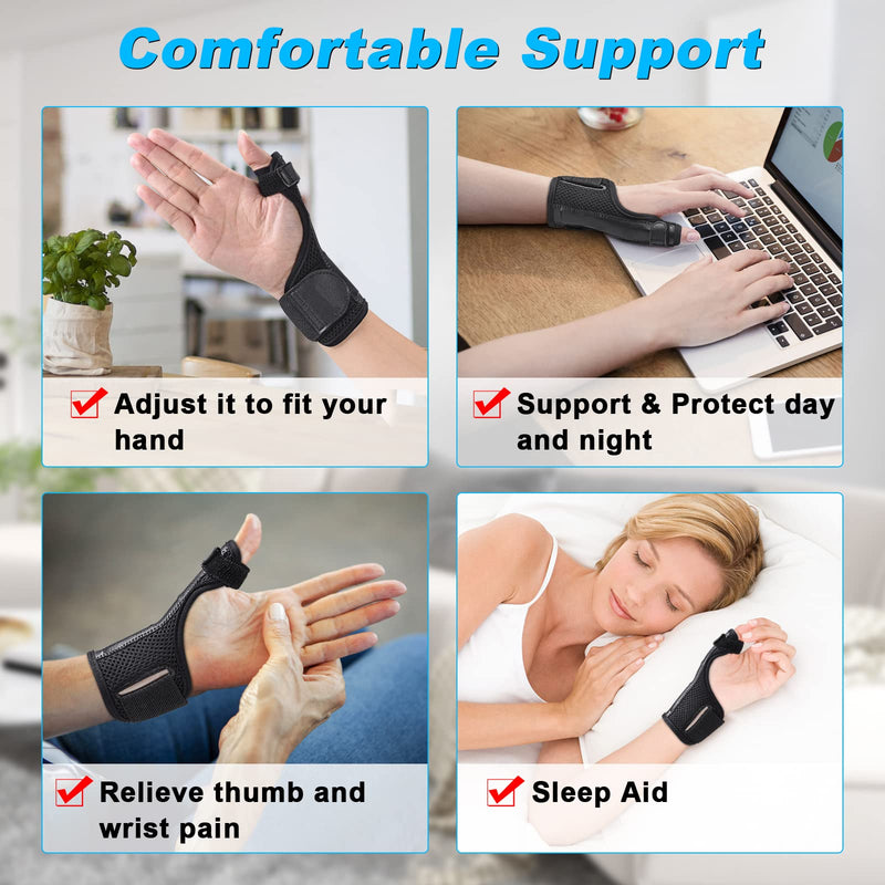 Fasola Thumb Brace Reversible, Thumb Spica Splint for Right & Left Hand, Breathable Thumb & Wrist Support with Two Metal Splint, Trigger Thumb Immobilizer for Arthritis, Tendonitis, Sprains, S Black - NewNest Australia