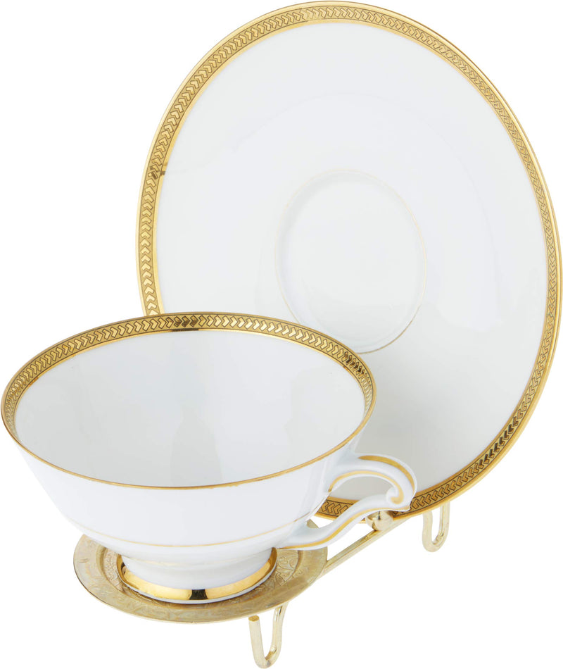 NewNest Australia - Bard's Ornate Shiny Gold-Toned Cup & Saucer Stand, 3" H x 2.75" W x 4" D, Pack of 2 