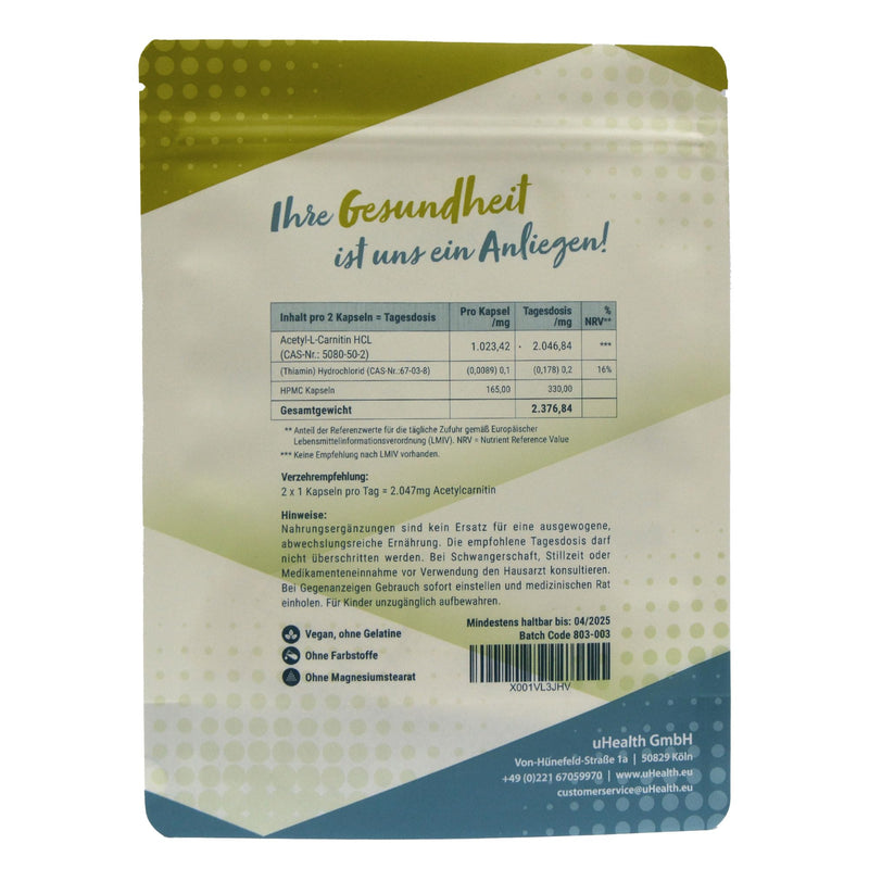 ACETYL-L-CARNITIN 1000 mg; in vegetable capsules; with thiamine - NewNest Australia