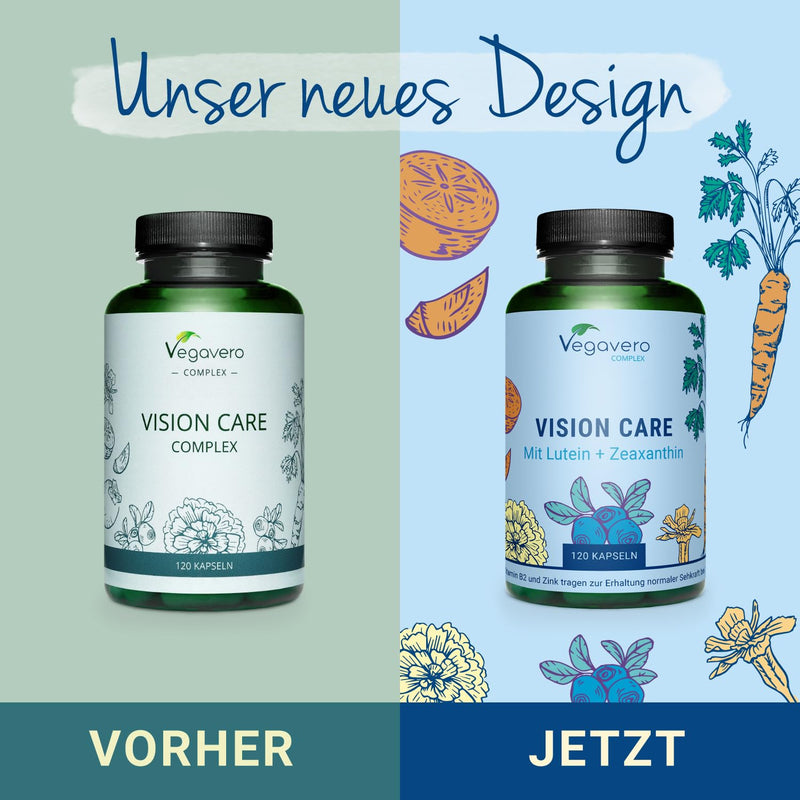 VISION CARE Vegavero® | Eye vitamins: Lutein & Zeaxanthin | VISION & EYES* | 120 capsules | with beta carotene, blueberry, vitamin B2 & zinc | Without additives | Vegan - NewNest Australia