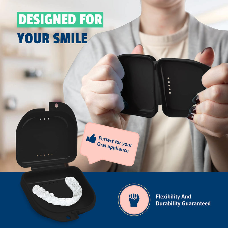 Mrs. Odonto Retainer Case - Pack of 2 - Odorless Mouth guard Case - Ventilated, Durable & Hygienic for Carrying and Protecting Braces, Dentures & Aligners - 3.14 x 3.14 x 1.1 - (Black) Black - NewNest Australia