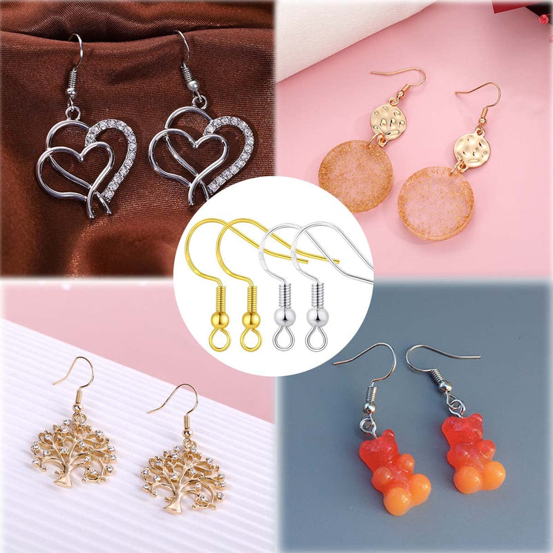 2 Colors Earring Hooks,300 PCS Earring Making Kit, Hypoallergenic Earring Hooks for Jewelry Making（White+Gold） - NewNest Australia
