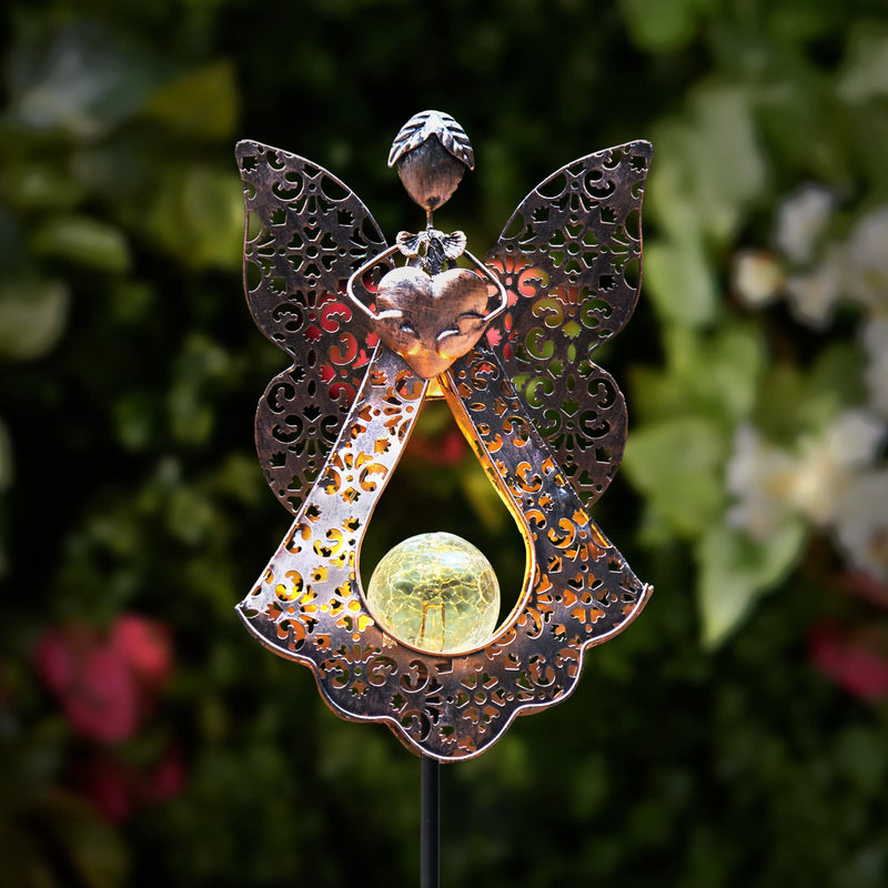 GOODME Angel Solar Garden Lights Waterproof Metal Solar Warm White LED Stake Light Memorial Gift - Fairy Decorative Metal Stakes Lights Crackle Glass Light for Lawn, Yard Art, Pathway, Patio Decor - NewNest Australia