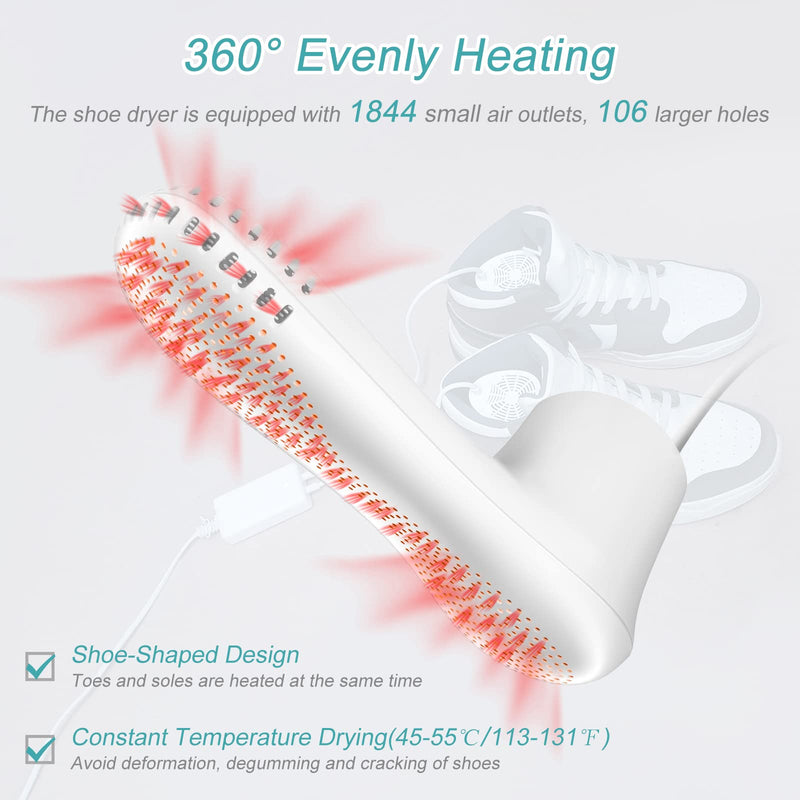 Voolex Shoe Dryer, Electric Shoe Dryer and Ozone Deodorizer with Timer, Warmer for Snow Boots Sneaker Socks, Adult Foot Shape Design | No noise | EU plug PM20Plus - NewNest Australia