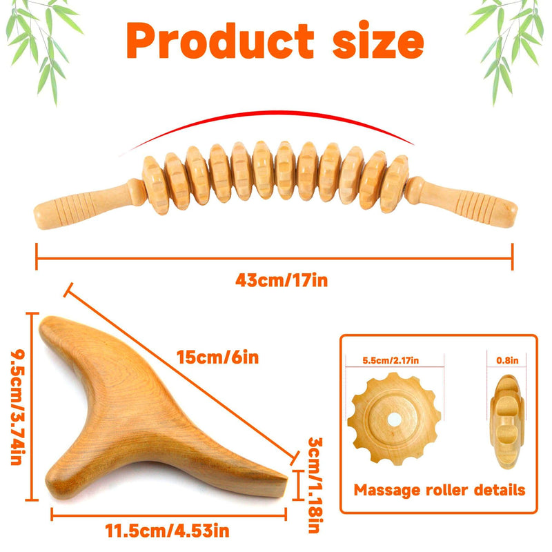 Wooden Massage Roller & Trigger Wooden Set, Massage Roller With Handle, Massage Sticks Trigger Point, Back Massagers Wood, Hand Massager Massage Aid For Legs Shoulders, Wood Therapy Massage Tools - NewNest Australia