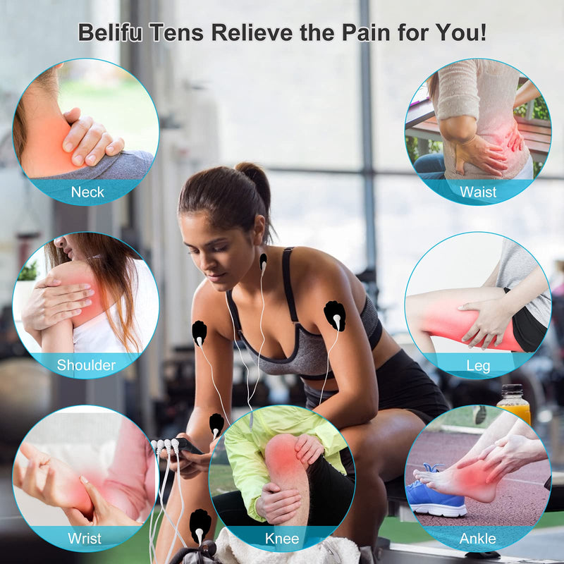 Belifu 4 Independent Channel TENS EMS Unit, 24 Modes,30 Level Intensity Muscle Stimulator Machine, Rechargeable Electric Pulse Massager with 10 Pads&5 Set Leads Wires, for Pain Relief Therapy Black - NewNest Australia