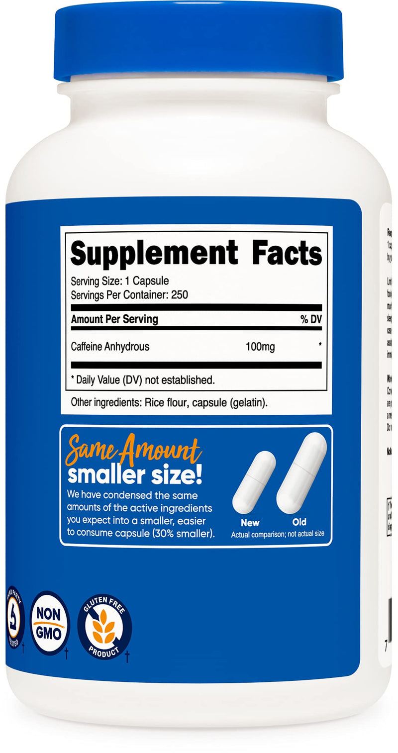 Nutricost Caffeine Pills 100mg Per Serving, 250 Capsules 250 Count (Pack of 1) - NewNest Australia