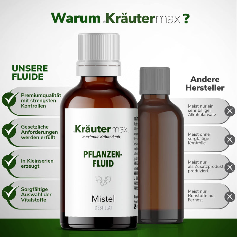 NEW! Kräutermax mistletoe herb drops | Mistletoe plant fluid as a perfect complement to mistletoe tea or mistletoe capsules | Mistletoe drops vegan and pure according to Kräutermax manner | Viscum drops 1 x 50ml - NewNest Australia