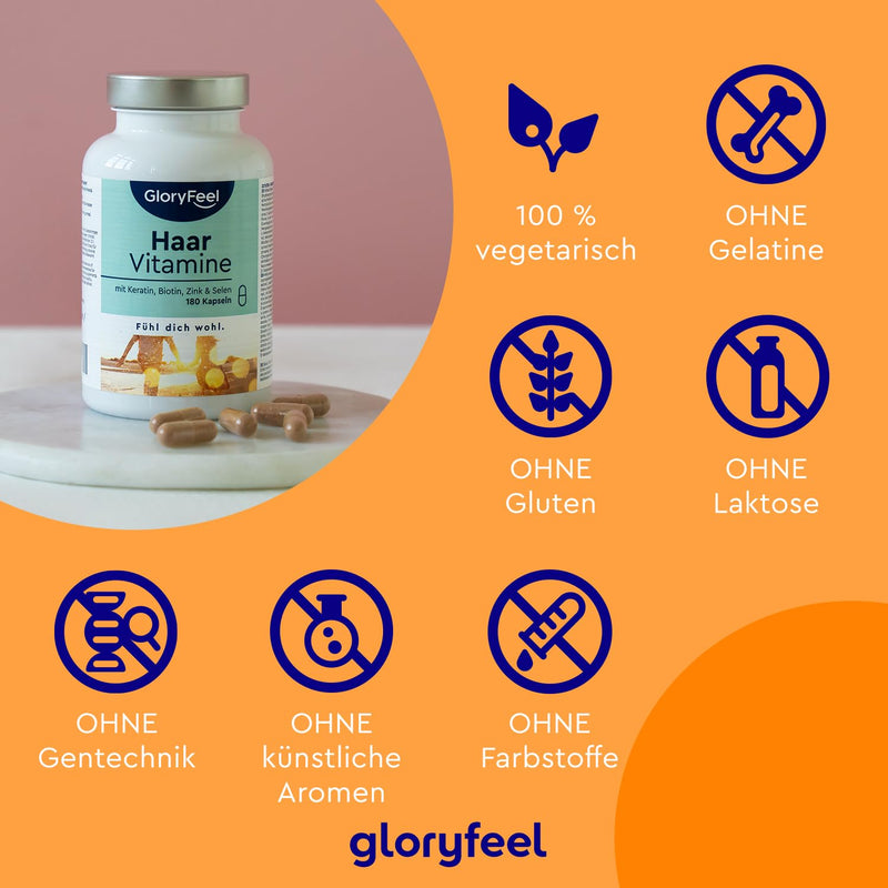 Hair Vitamins - 180 Capsules - Skin Hair Nails Treatment With 24 Vital Substances - High Dose With Biotin, Selenium, Zinc - Organic Active: All 8 B Vitamins - Laboratory Tested Without Additives Made In Germany - NewNest Australia