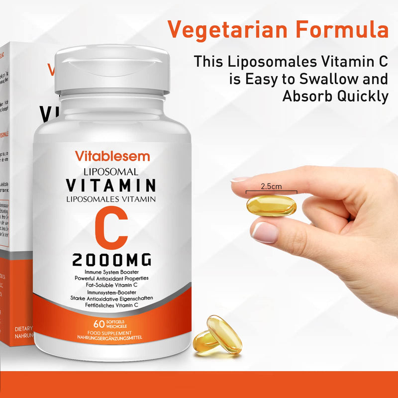 Liposomal Vitamin C Capsules 2000MG - High Strength Gluten Free & Vegan Ascorbic Acid - Immune Support Antioxidant Supplement - Non-GMO 60 Count (Pack of 1) - NewNest Australia