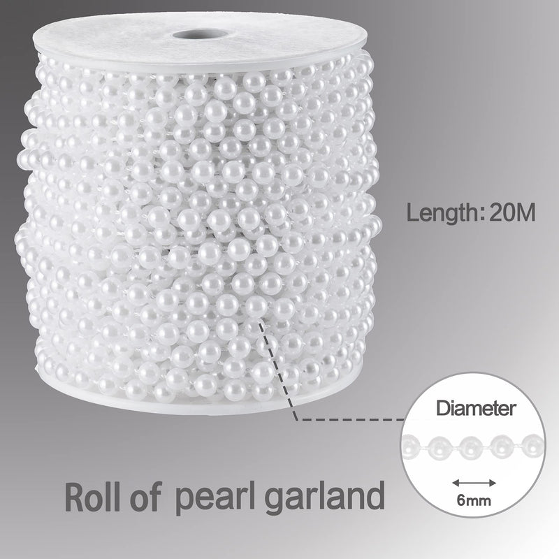 Craft String of Pearls 6MM Pearl Bead, 66 Feet White Faux Pearl Garland Roll Strand for Wedding Party Decoration 6mm × 66 feet - NewNest Australia