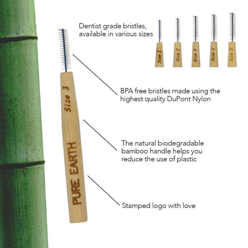 Pure Earth Essentials Bamboo Interdental Brushes - Biodegradable Interdental Brush - Organic Handle with Soft Bristles for Deep Clean Between Teeth and Gums (6 Pieces, Size 1, 0.4mm, Orange) Size 1 (Pack of 6) - NewNest Australia