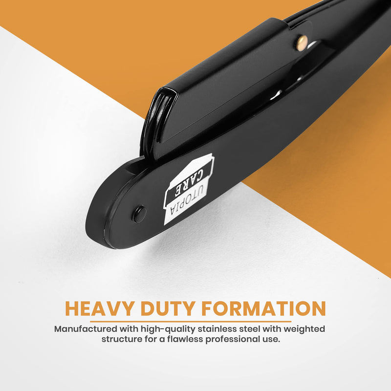 Utopia Care Professional Barber Straight Edge Razor Safety with 100-Pack Derby Blades - 100 Percent Stainless Steel (Black) Black - NewNest Australia