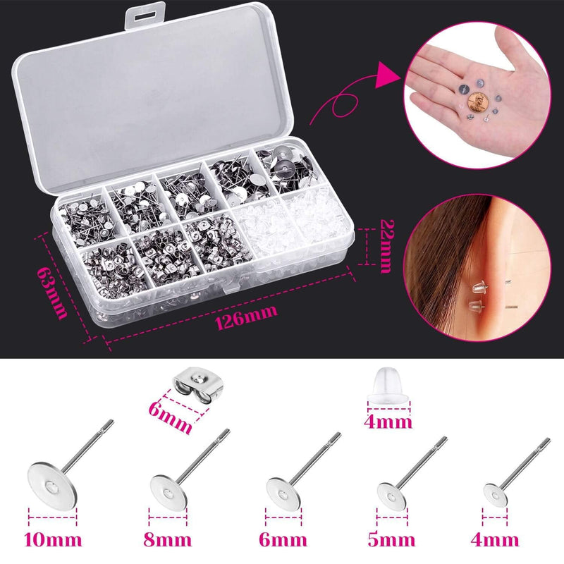 Earring Posts and Backs, Shynek 1800pcs Earring Making Supplies with Stainless Steel Earring Posts and Earring Backs for Studs, Earring Making Kit for DIY Earrings and Jewelry Making - NewNest Australia