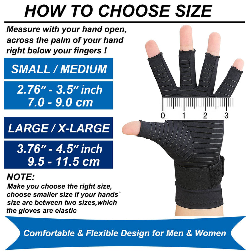 2 Pairs Fingerless Arthritis Gloves for Women, Copper Compression Gloves for Men with Adjustable Wrist Strap, Carpal Tunnel Small/Medium - NewNest Australia