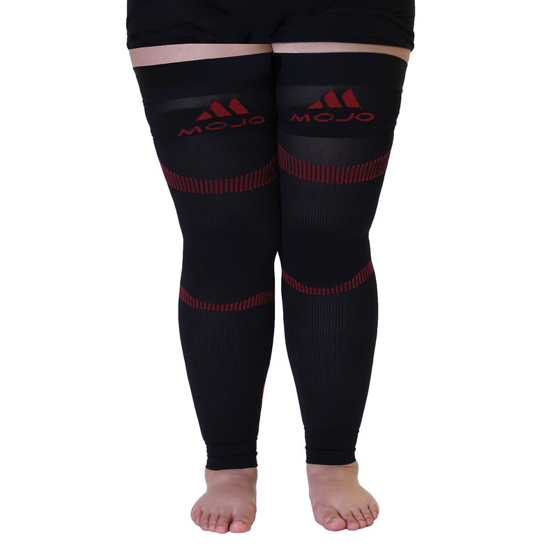 Mojo Compression Stockings 2XL For Women Circulation Leg 20-30mmHg- Thigh-Hi Leg Sleeve With Grip Top - Plus Size Black Red XX-Large A609BR5 2X-Large Black/Red - NewNest Australia