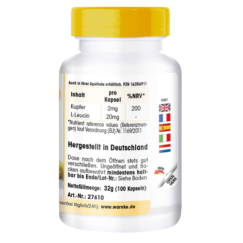 Copper capsules - 2mg - vegan - 100 capsules - made from copper bisglycinate | Warnke vital substances - NewNest Australia