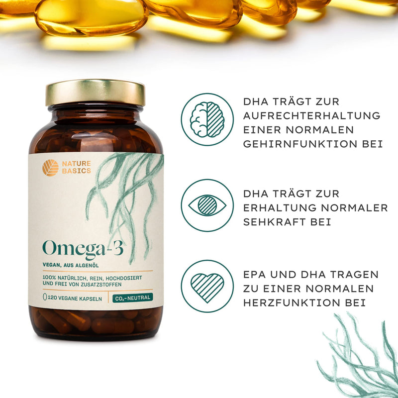 Vegan Omega 3 From Algae Oil | 120 High-Dose Capsules For 4 Months | One Capsule Daily To Support Normal Brain, Eye And Heart Function Laboratory Tested For Purity 120 Pieces (Pack Of 1) - NewNest Australia