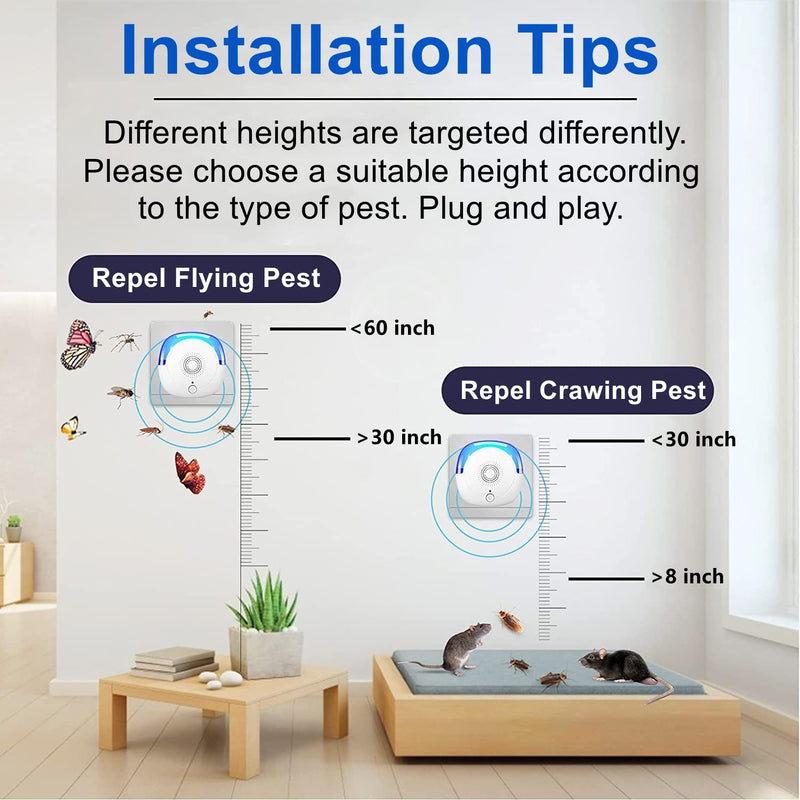 EcoMyLife Ultrasonic Pest Repeller 4 Pack with Night Light, Insect Control, Spider Repellent, Plug in Indoor Mouse Deterrent, Anti Moths, Ants, Bed Bugs, Fleas, Cockroaches, Flies, Spider, Wasp Night Light Style 4 Pack - NewNest Australia