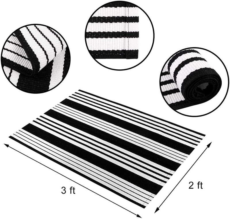 Black and White Doormats Outdoor 2'X3' Cotton Hand-Woven Striped Entryway Rug Machine Washable Front Door Rug for Layered Door Mats Reversible Stripe Carpet for Kitchen/Farmhouse/Bathroom 2' X 3' Black/White - NewNest Australia