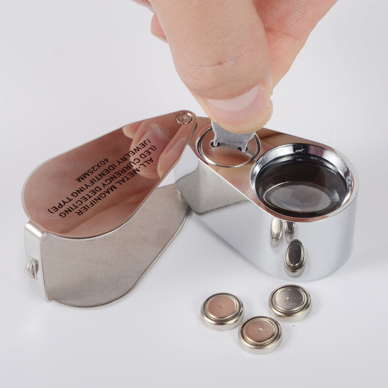 40X Full Metal Illuminated Jewelry Loop Magnifier,Delixike Pocket Folding Magnifying Glass Jewelers Eye Loupe with LED Light(LED Currency Detecting/Jewlers Identifying Type Lupe) - NewNest Australia