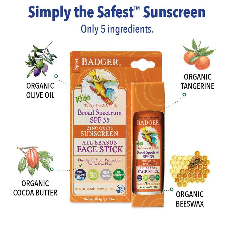 Badger Company, Kids Sport Sunscreen All Season Face Stick, SPF 35, Tangerine & Vanilla, .65 oz (18.4 g) - NewNest Australia