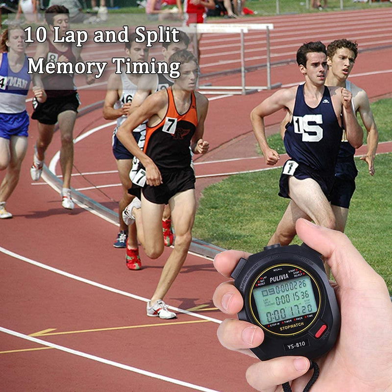 PULIVIA Sports Stopwatch Timer Lap Split Digital Stopwatch with Clock Calendar Alarm, Large Screen Shockproof Stopwatch for Coaches Swimming Running Sports Training 10 laps/splits Black - NewNest Australia