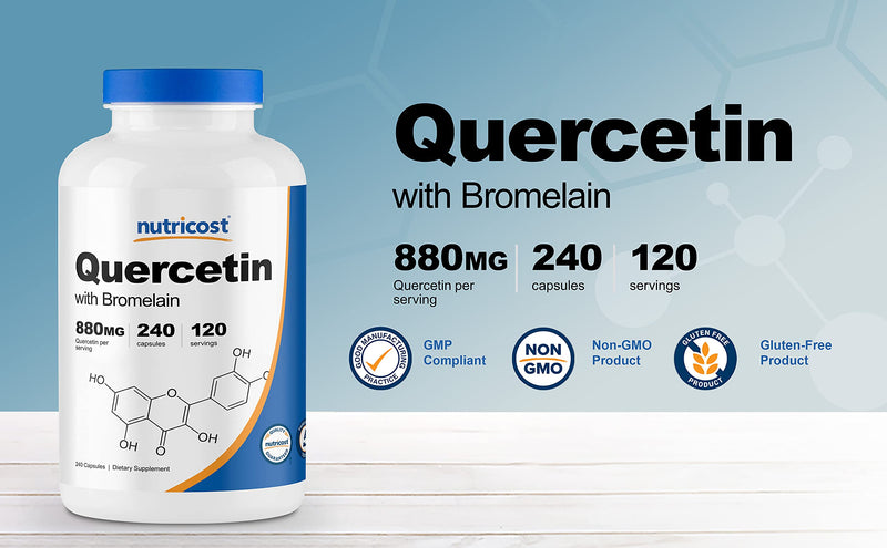 Nutricost Quercetin 880mg, 240 Vegetarian Capsules with Bromelain (165mg) - 120 Servings (440mg Quercetin Per Cap) - Gluten Free, Non-GMO 240 Count (Pack of 1) - NewNest Australia