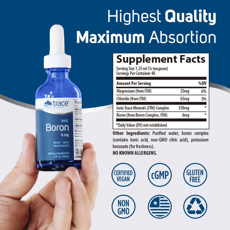 Trace Minerals Liquid Ionic Boron (2 oz) | Boron Supplements Support Bone Metabolism, Brain Function & Healthy Joints | 6mg of Magnesium, Chloride, Boron Complex, Minerals & More | Trace Mineral Drops 2 Fl Oz (Pack of 1) - NewNest Australia