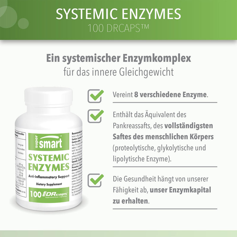 Systemic Enzymes - Strong Anti-Inflammatory Effect - 8 Enzymes | Pancreatin - Brommelain - Protease - Trypsin - Lipase - Papain - Peptidase - Chymotrypsin | Vegan - Drcaps‚Ñ - Supersmart - NewNest Australia