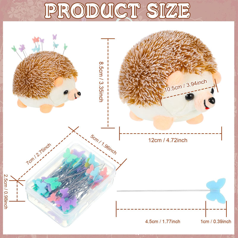101 Pieces Hedgehog Pin Cushion Cute Large Pin Cushion Furry Straight Pins Cushion Butterfly Flat Head Sewing Pins DIY Crafts Sewing Set Needle Cushions Holder for DIY Jewelry Decor, Brown - NewNest Australia