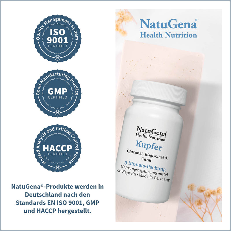 NatuGena copper / copper complex from the three copper forms gluconate, bisglycinate and citrate / 90 capsules HPMC / 3 month pack - NewNest Australia