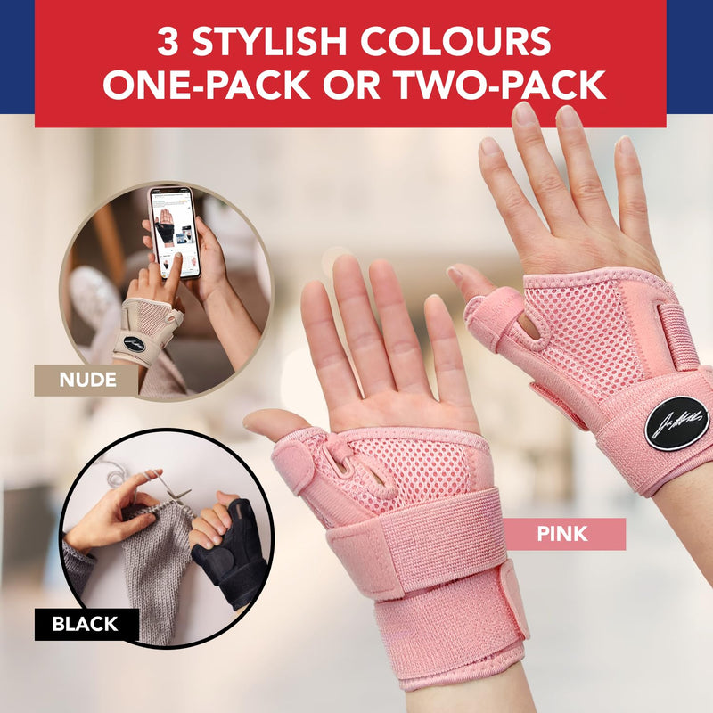 Doctor Developed Thumb Support/Finger Splint for Arthritis, Thumb Splint Right or Left Hand, Wrist Support & Thumb Spica Splint and with Doctor Written Handbook (Pink, Single) Single (Pink) - NewNest Australia