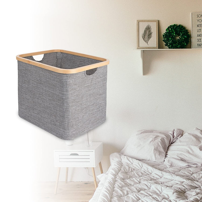 Naturoom 44L Bamboo Storage Basket | Laundry Hamper, Folding Bamboo Frame Fabric Shelf Basket With Handles, Large Cube Organizer Perfect For Bathroom, Bedroom Dirty Clothes/ Towels/ Blankets/ Toys Storage Bin - NewNest Australia